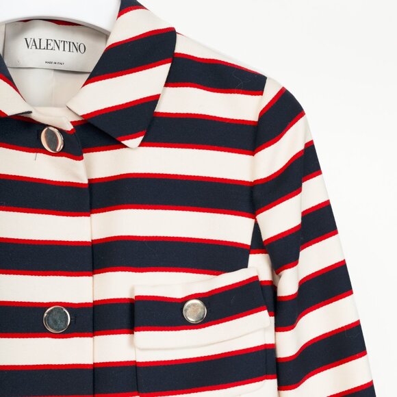 Valentino Resort 2014 White & Navy Striped Wool & Silk Peplum Jacket - Picture 4 of 11